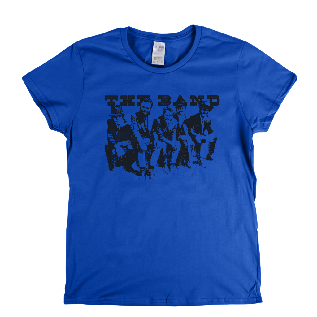 Portrait Of The Band Womens T-Shirt featuring the band logo on a blue tee.